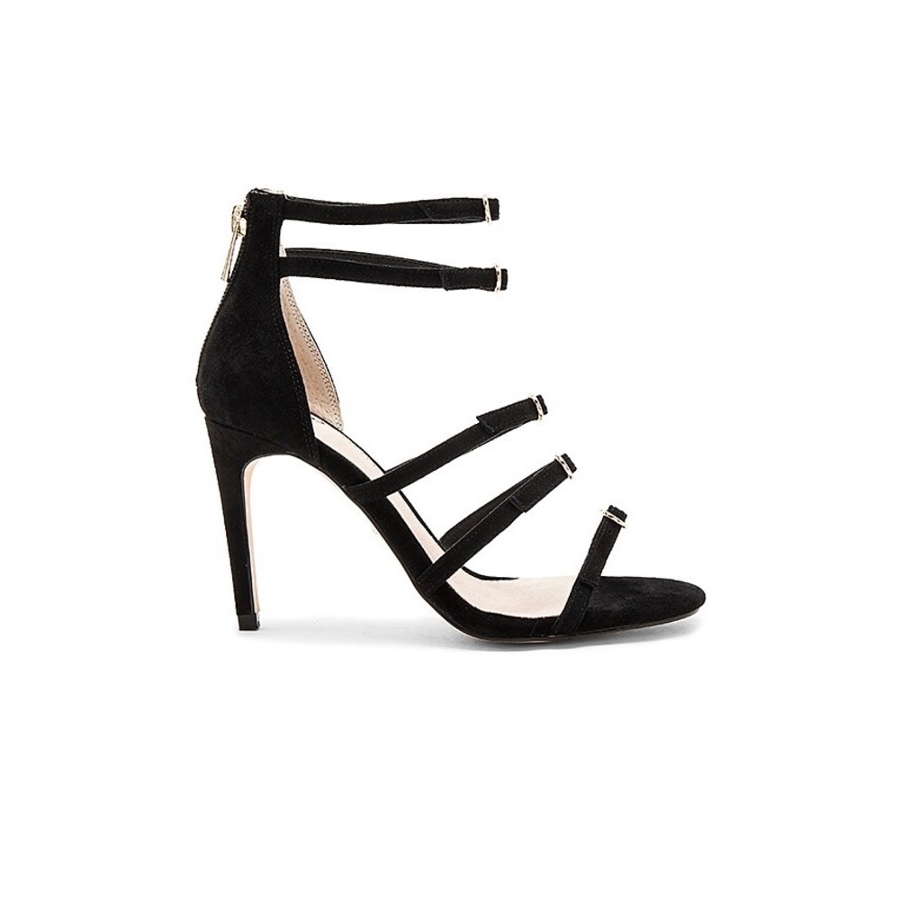New NBD x Raye x Revolve Hunter Heels Black Suede Sandals Sz 8